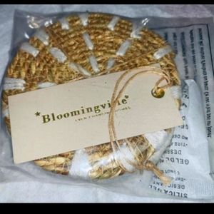 FABFITFUN Bloomingvale Sea Grass Woven 4 Piece Coaster